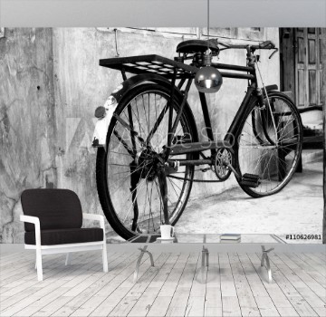 Picture of Black and white photo of vintage bicycle - film grain filter effect styles